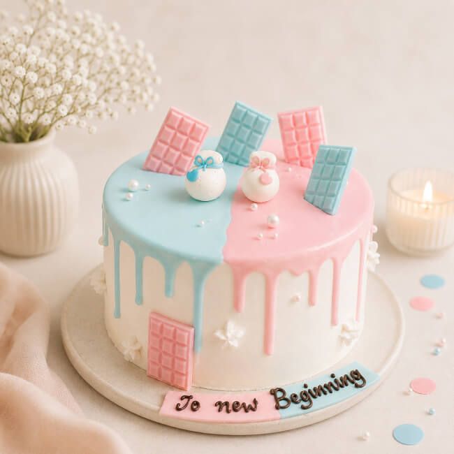 Variety of Baby Shower Cakes with different flavors and toppings.