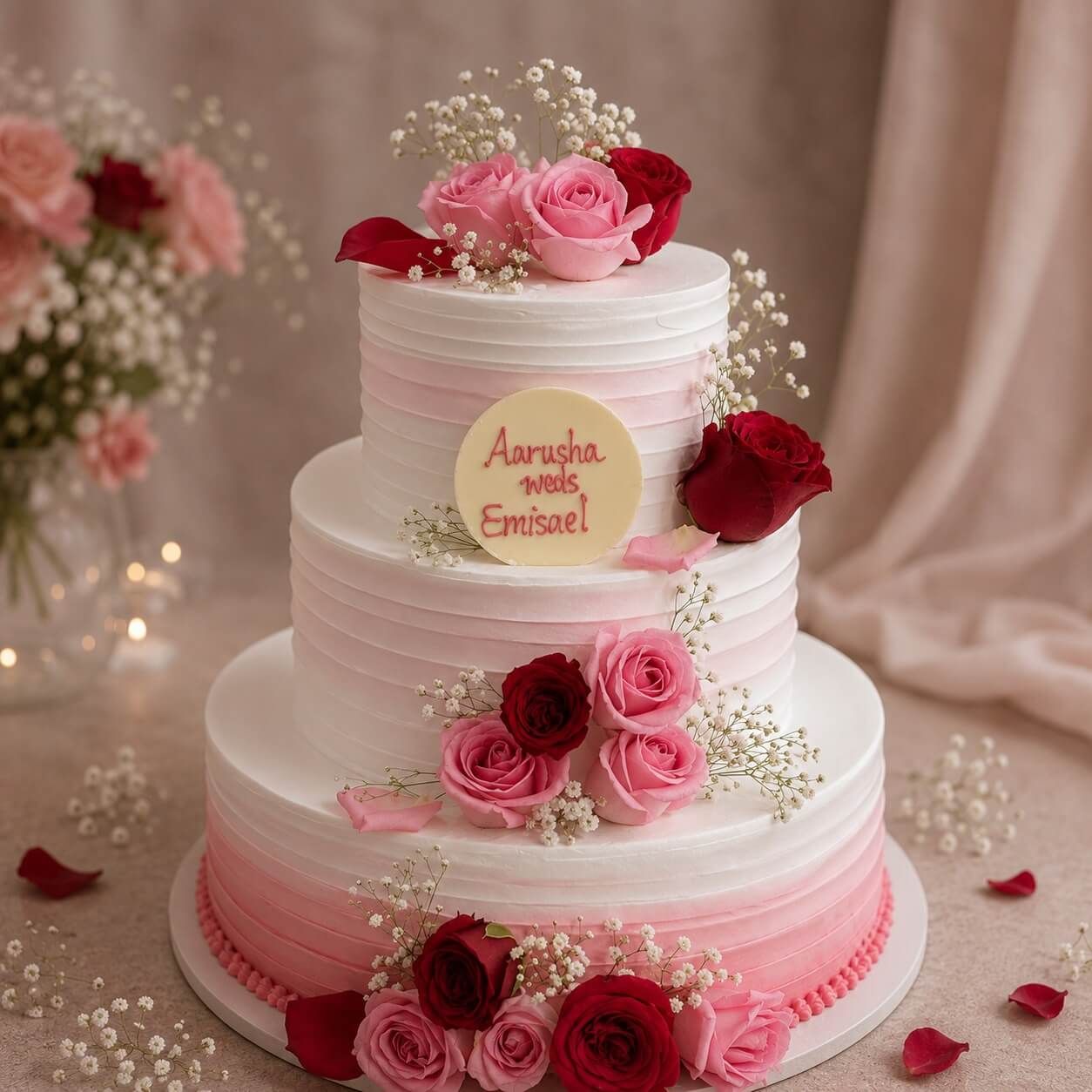 Variety of Wedding Cakes with different flavors and toppings.