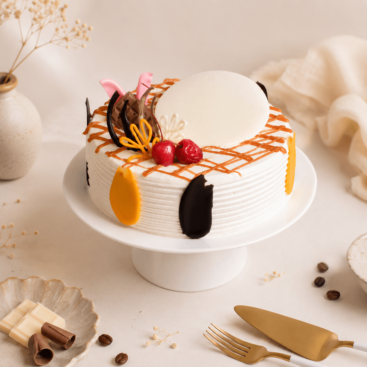 Butterscotch Cake With Chocolate Plate