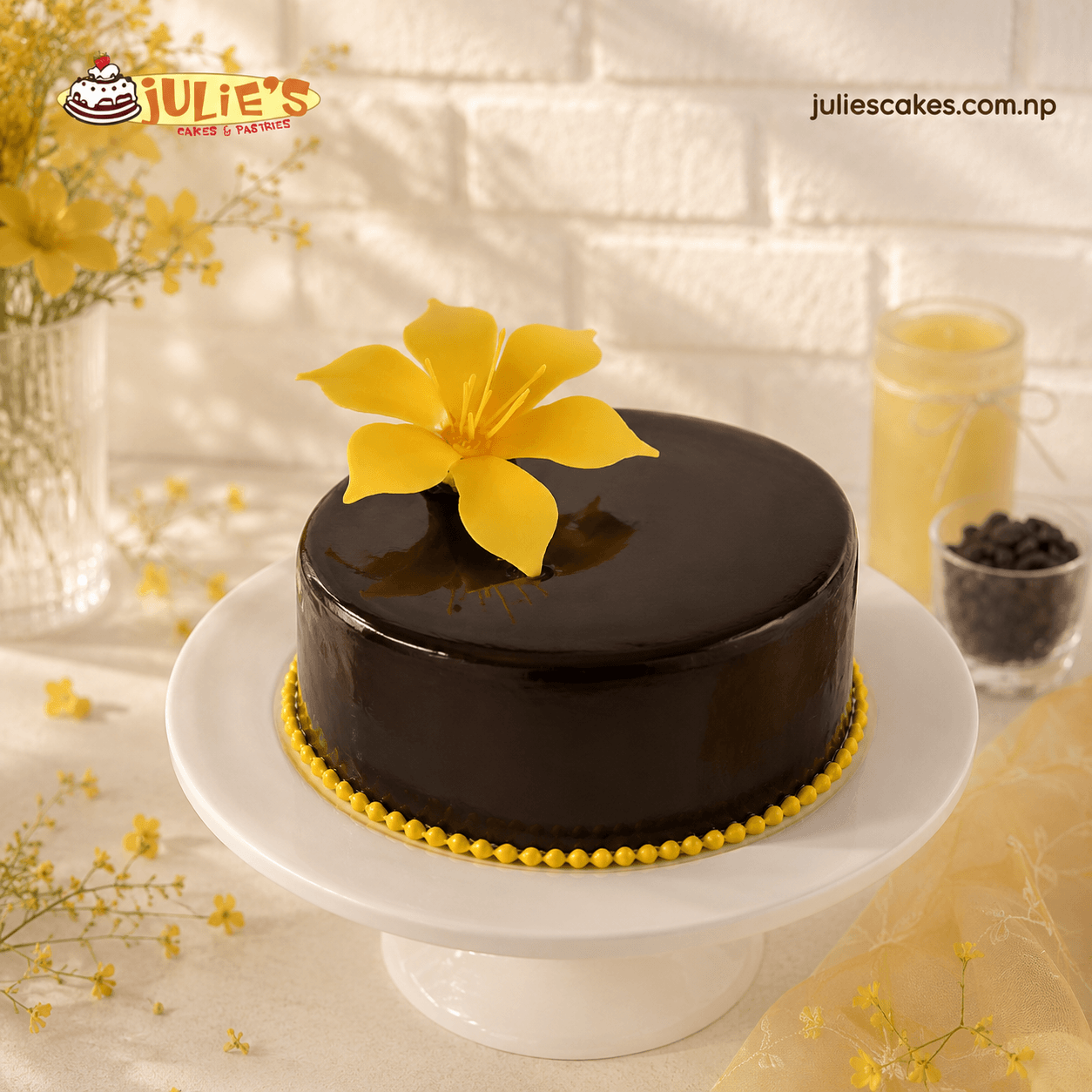 Chocolate Cake with flower topper