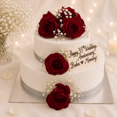 Classic Red Rose Two Tier Wedding Cakes