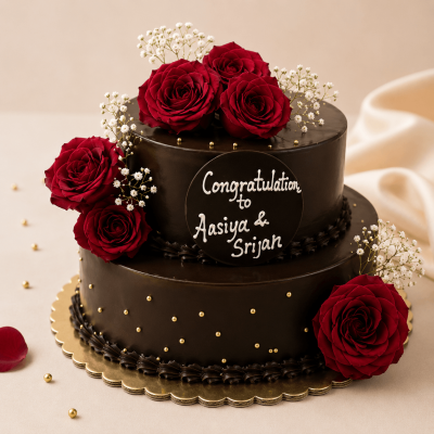 Dark Red Rose Two Tier Chocolate Wedding
