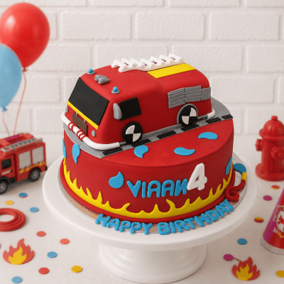 Fire Truck Fondant Cake