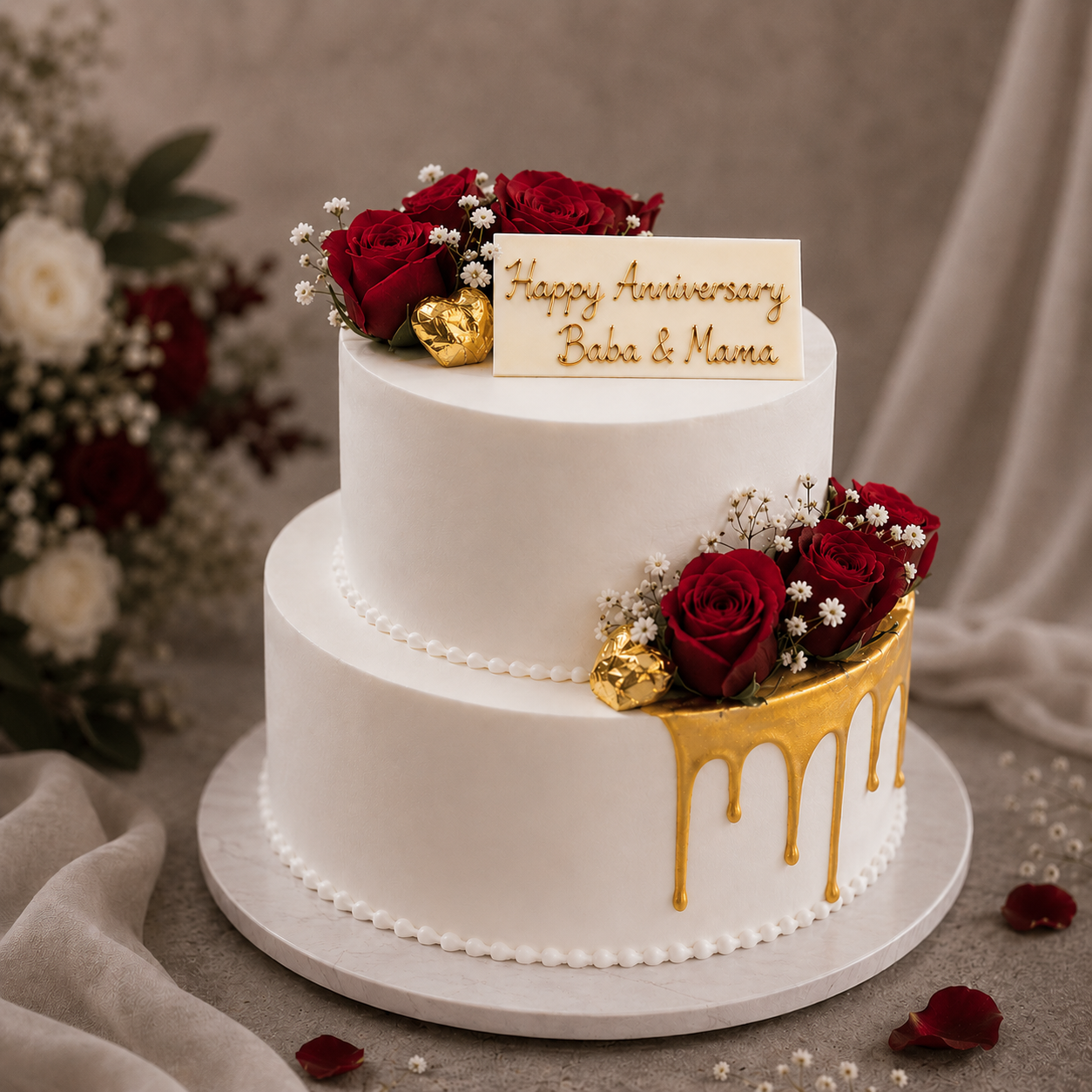 Gold Drip Two Tier Wedding/Anniversary Cake