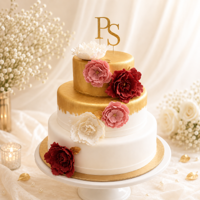 Gold Drip Three Tier Wedding Cake