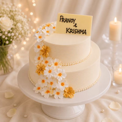 Golden Flower Blossom Wedding Cake