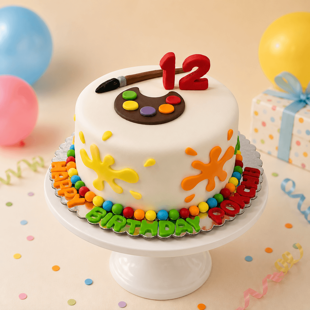 Painting Palette Themed Fondant Birthday Cake