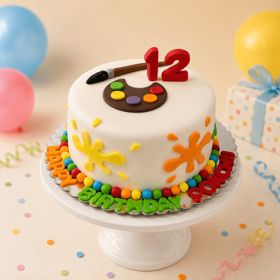 Painting Palette Themed Fondant Birthday Cake