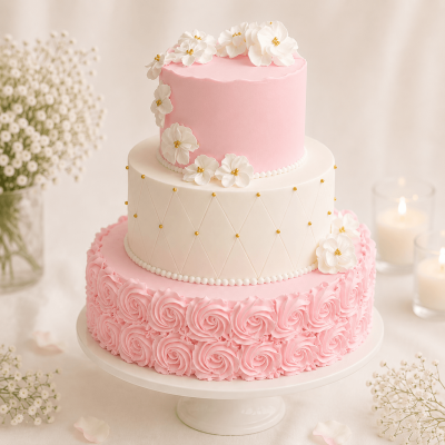 Pink & White Wedding/ Anniversary Cake.