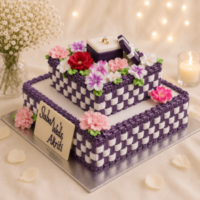 Purple Themed Basket Weave Wedding Cake