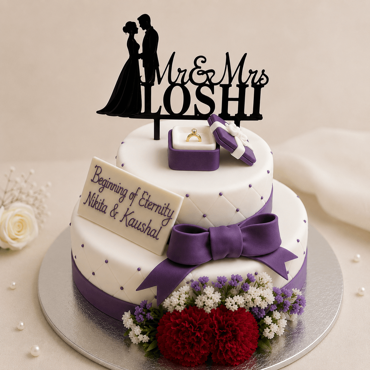 Purple Themed Engagement Cake (Including Cake Topper)