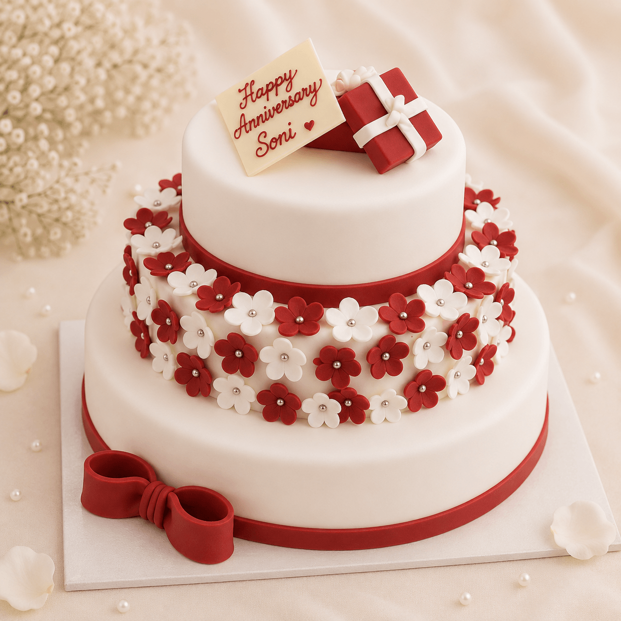 Red and White Themed Engagement Ring Box Cake