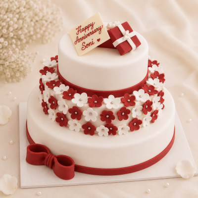 Red and White Themed Engagement Ring Box Cake