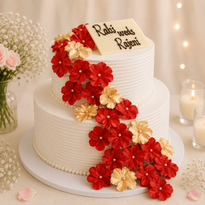 Red Flower Blossom Wedding/ Anniversary Cake