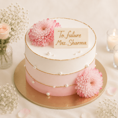 Simple and Elegant Wedding cake with Pink Flowers
