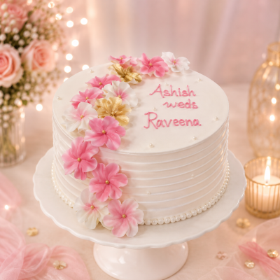 Simple Pink Flower Flow Wedding Cake