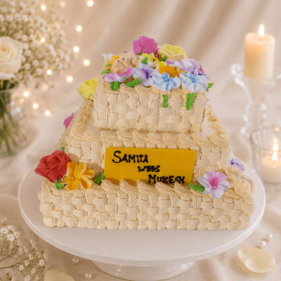 Three Tier Basket Weave Wedding Cake