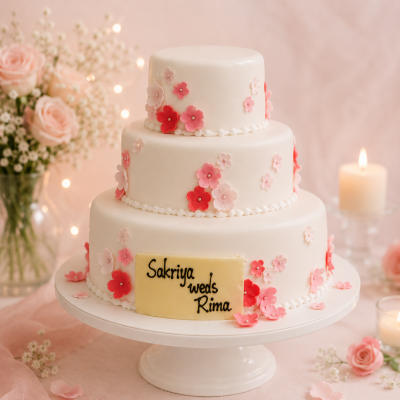 Three Tier Cherry Blossom Wedding Cake