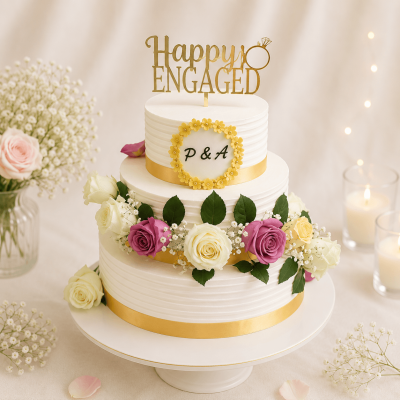 Three Tier Engagement Cake with Flower