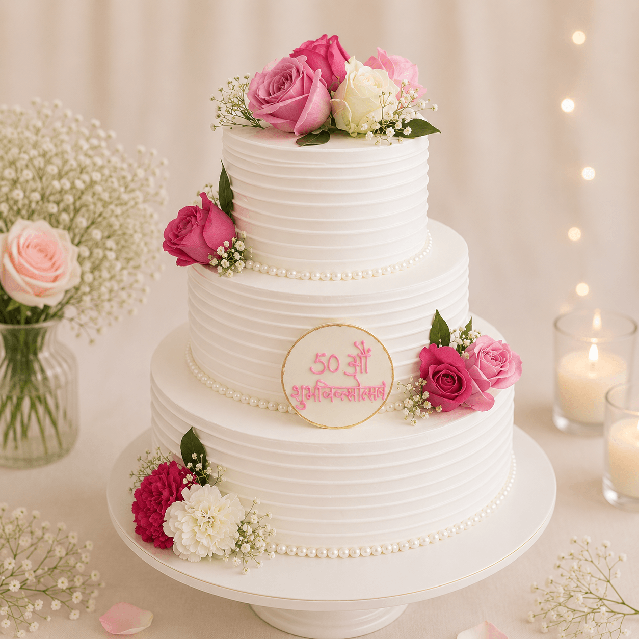 Three Tier Wedding Cake, Adorned with Roses