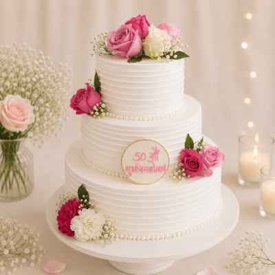 Three Tier Wedding Cake, Adorned with Roses