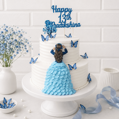 Two Tier Butterfly Themed Customized Cake
