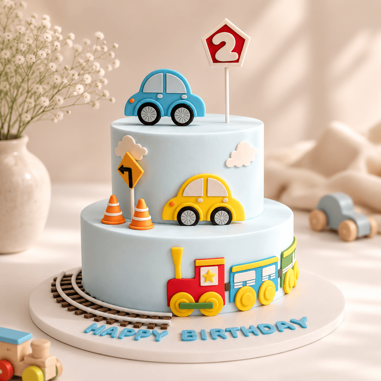 Two tier car themed cake