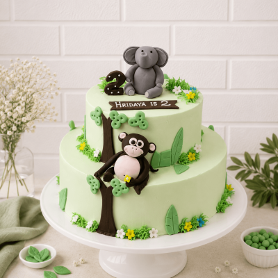 Two Tier Jungle Theme Cake