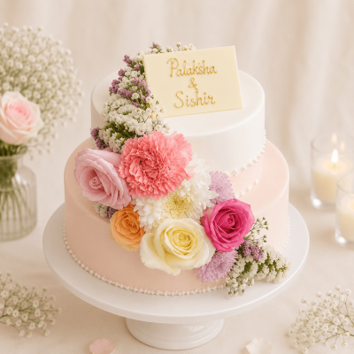 Two Tier Flower Blossom Wedding Cake