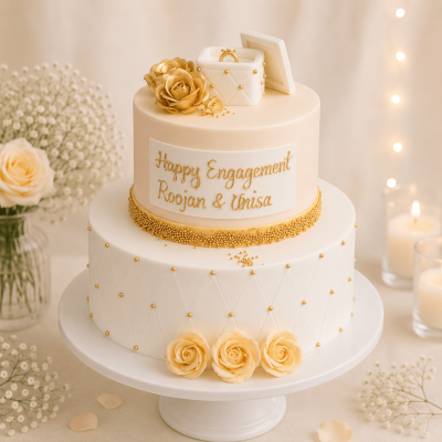 Two Tier Golden Theme Engagement Cake