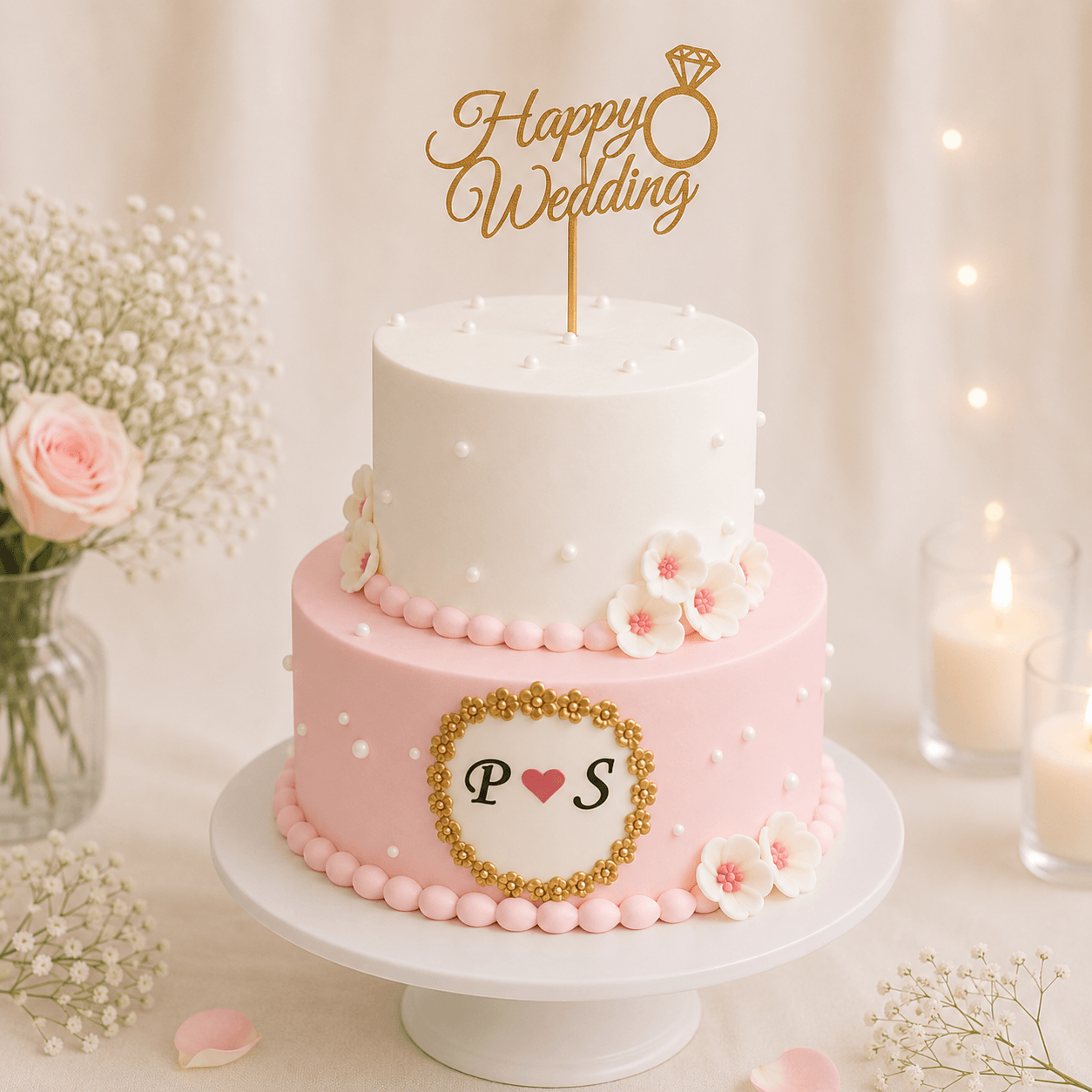 Two Tier Pastel Pink Wedding Cake
