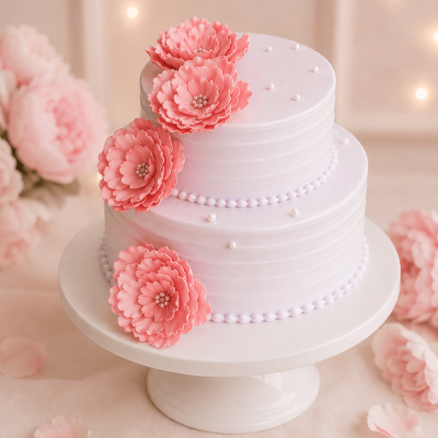 Two Tier Peony Wedding Cake
