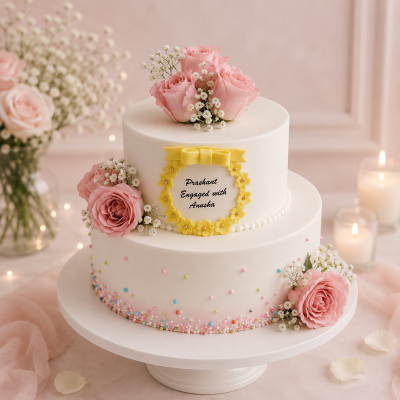 Two Tier Pink Rose Wedding Cake