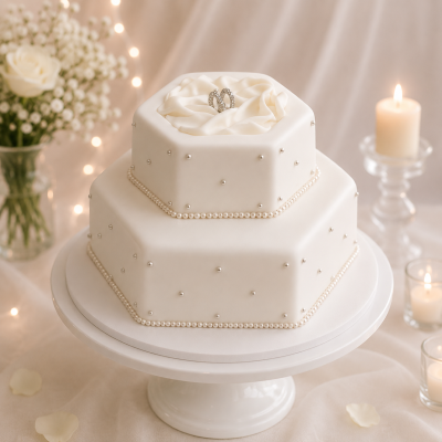 Two Tier Silver Engagement Ring Box Cake