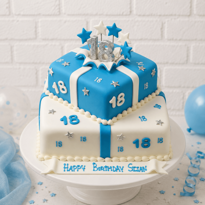 Two Tire Blue Fondant Cake