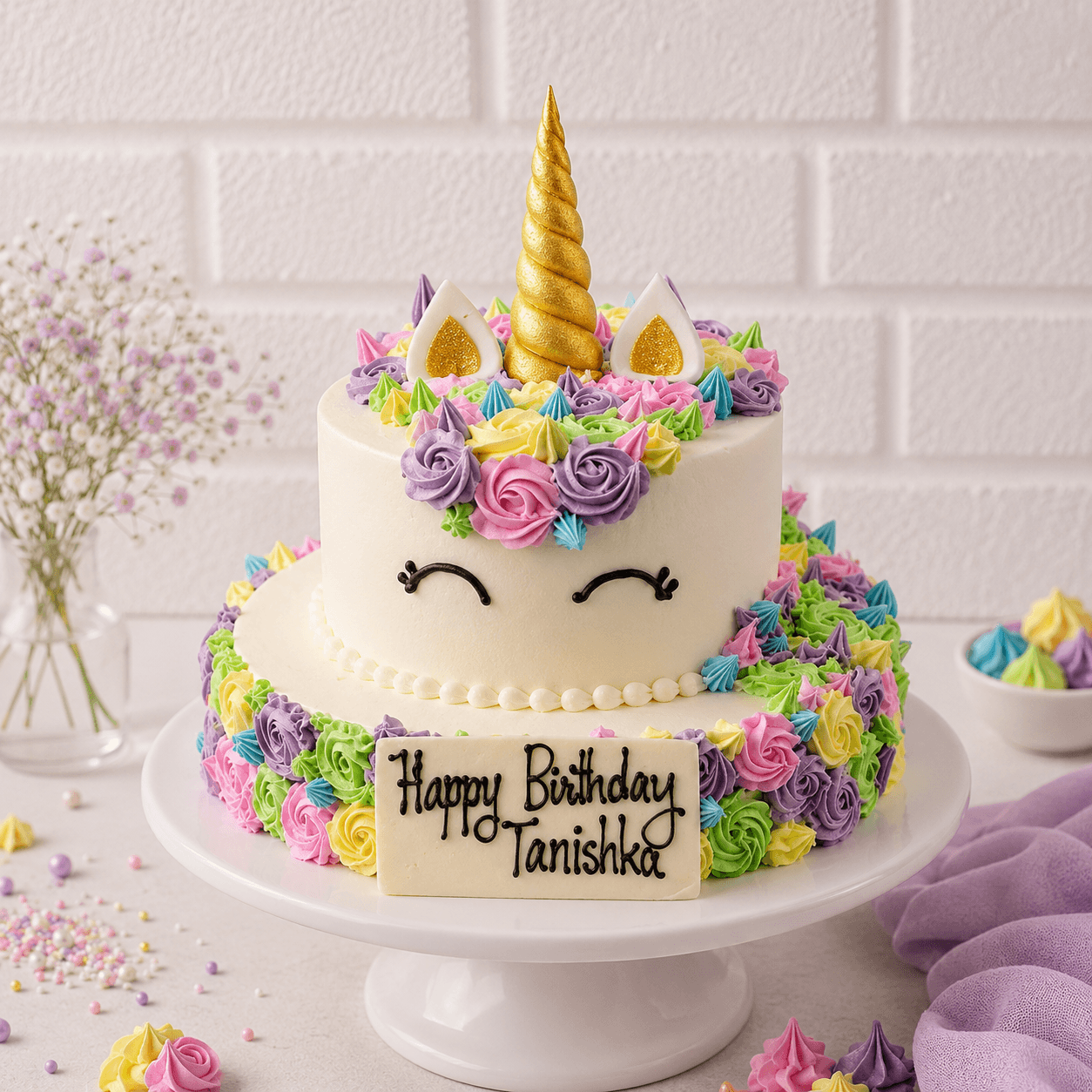 Unicorn Themed Two Tier Cake