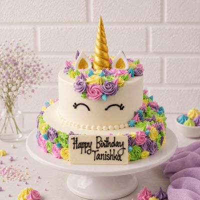 Unicorn Themed Two Tier Cake