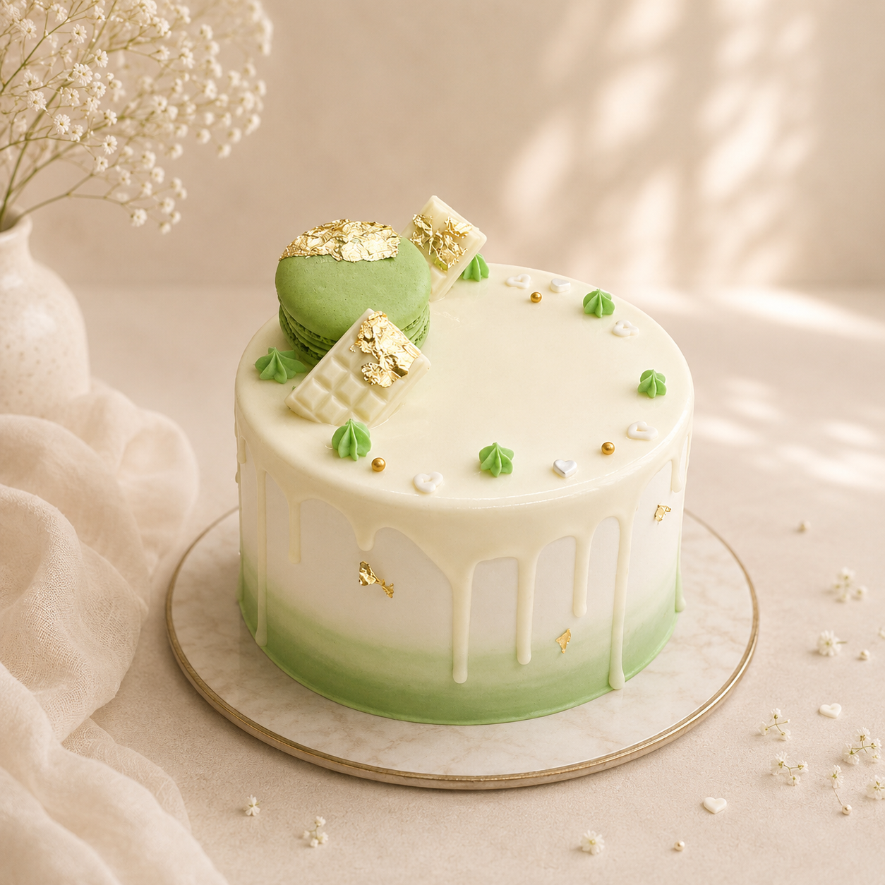 White Chocolate Drip Pastel green Mini Cake