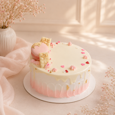 White Chocolate Drip Pastel Pink Mini Cake