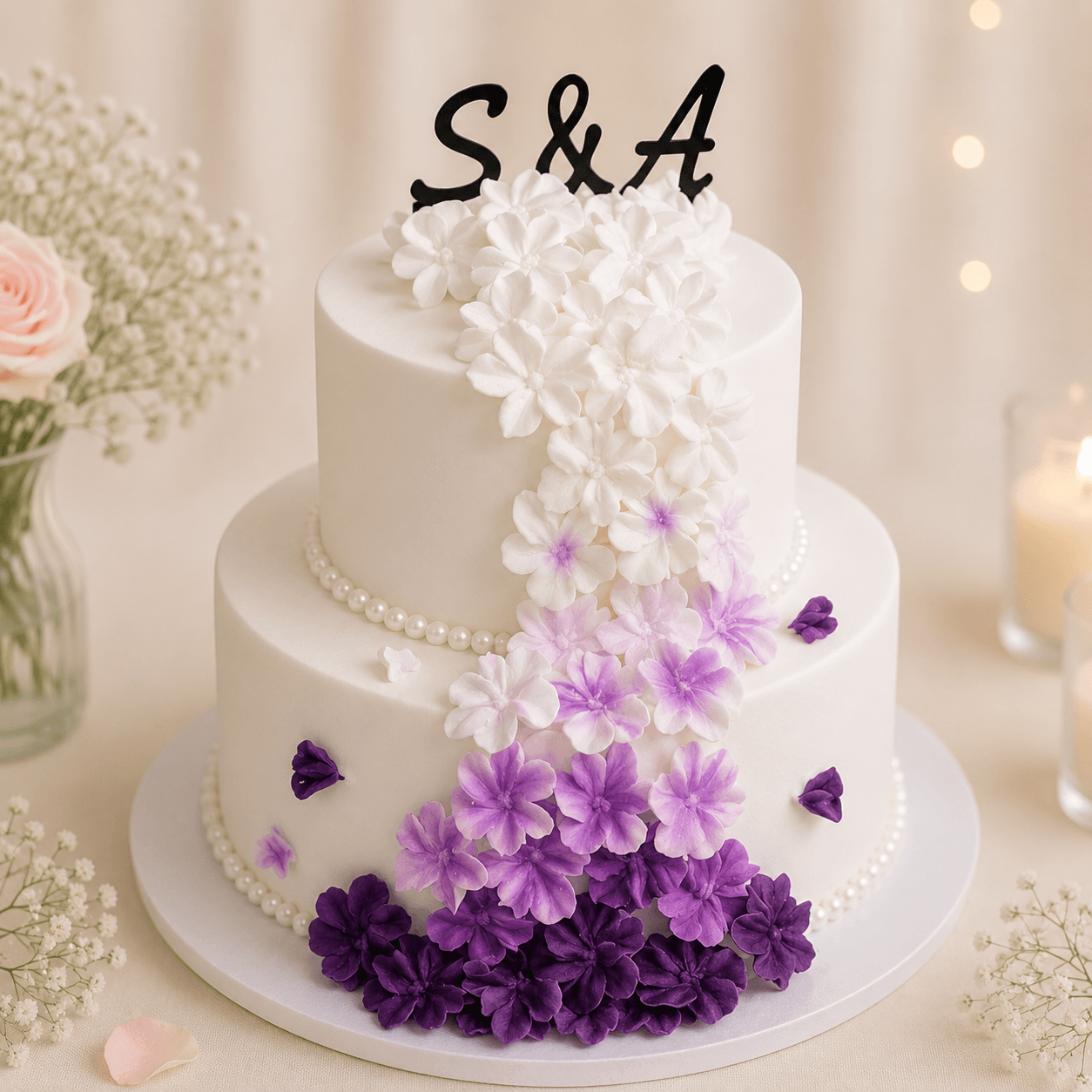 Purple Blossom Wedding Cake